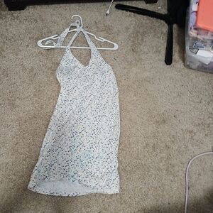 Hollister White and Blue Floral Backless Dress